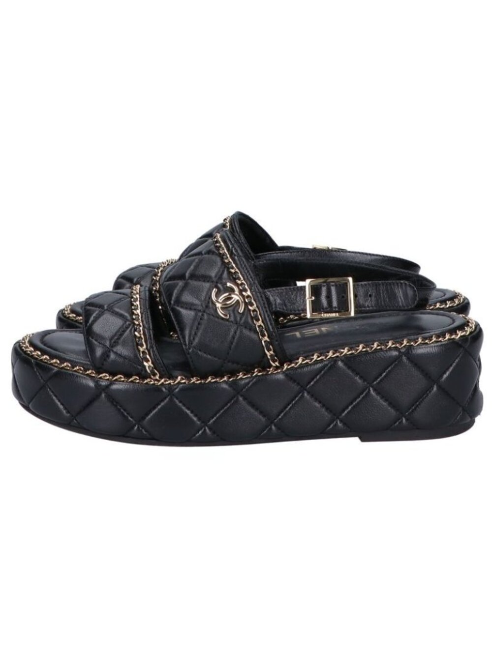 Chanel CC Logo Quilted Chain Platform Sandals 37 1 2C - Picture 3 of 12